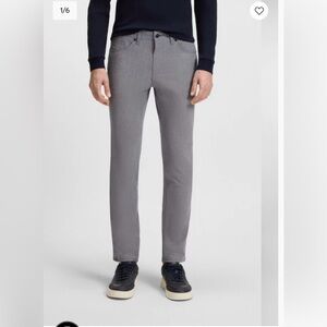 BOSS 36/32 US Delaware Slim Fit Trousers Stretch wrinkle resistant Dobby Gray